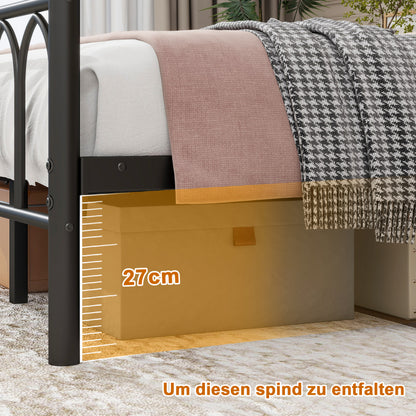 120x200cm Metall Bettrahmen mit Vintage Kopf und Fußplatte, USB-Ladestation, LED-Bettrahmen, Heavy Duty Stahl Slat Unterstützung, Reichweite Unterbett-Speicher, Keine Box-Feder erforderlich, Schwarz