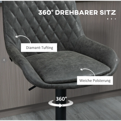 2er-Set Barhocker höhenverstellbar mit Rückenlehne, Küchenhocker Kunstleder Dunkelgrau für Bar und Küche