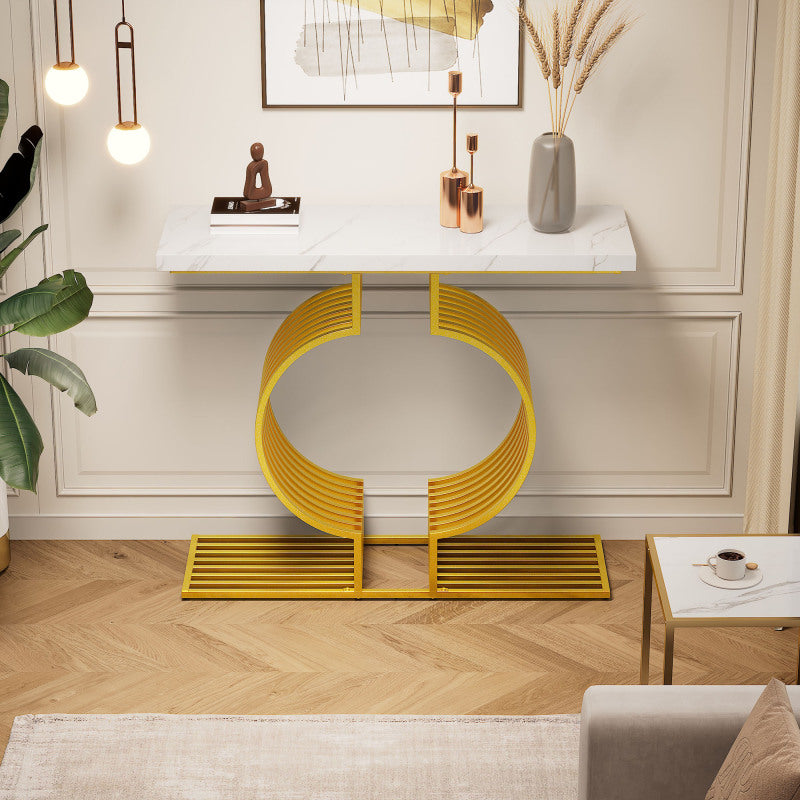 100*35*80cm moderner schlichter weißer Hochglanz-Couchtisch, kleiner Beistelltisch für das Wohnzimmer, Konsolentisch, goldener Fuß, zwei Aufstellmöglichkeiten