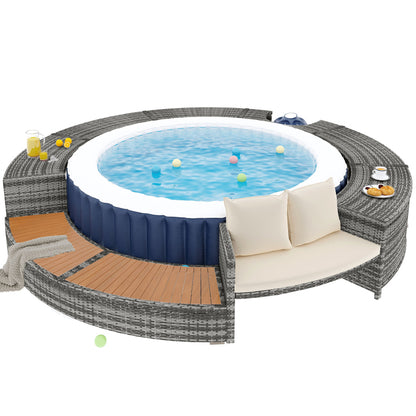 Garten-Lounge-Set mit runder Couch, Gartenmöbel-Set, Lounge-Set, für Whirlpool und Pool, mit verstellbaren Füßen, inklusive Kissen, Möbel für Terrasse, Garten oder Poolbereich(previous sku:HW00004AAA)