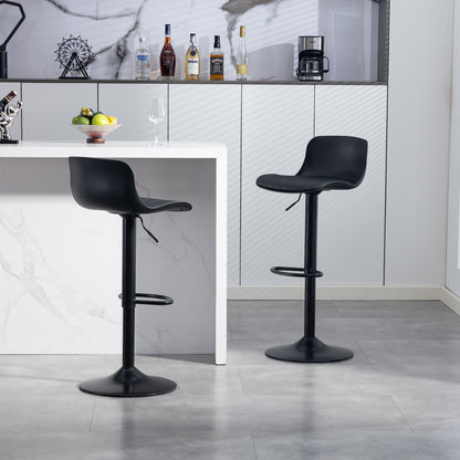 Moderne verstellbare Schwenk Barhocker 2er Set Kunststoff Rückenlehne Kunstledersitz Gasdruckheber Metallfuß mit Fußstütze. Schwarz