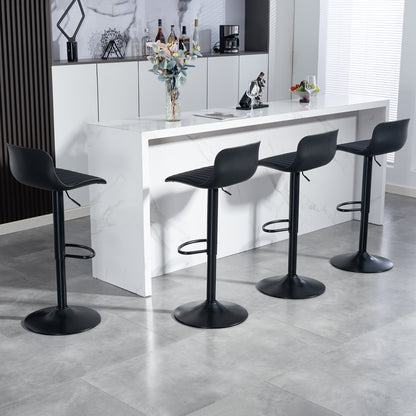 Moderne verstellbare Schwenk Barhocker 2er Set Kunststoff Rückenlehne Kunstledersitz Gasdruckheber Metallfuß mit Fußstütze. Schwarz