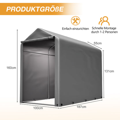 Fahrradgarage 187x100x160cm dunkelgrau wetterfest für Fahrräder und Gartengeräte
