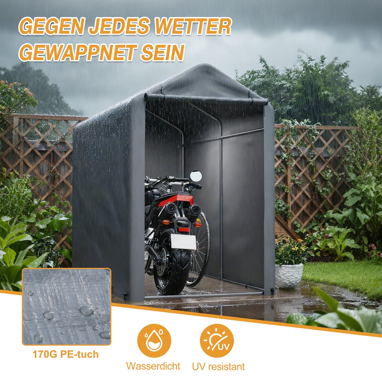 Fahrradgarage 187x100x160cm dunkelgrau wetterfest für Fahrräder und Gartengeräte