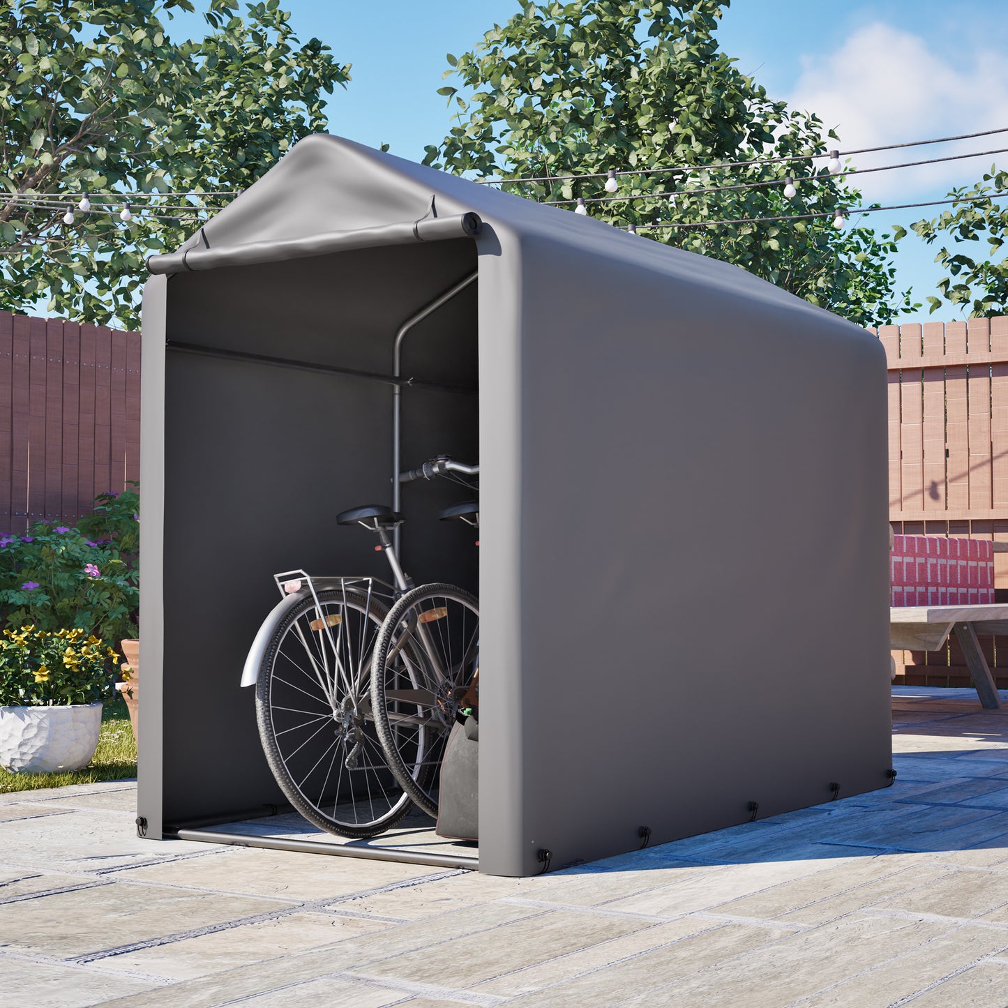 Fahrradgarage 187x100x160cm dunkelgrau wetterfest für Fahrräder und Gartengeräte