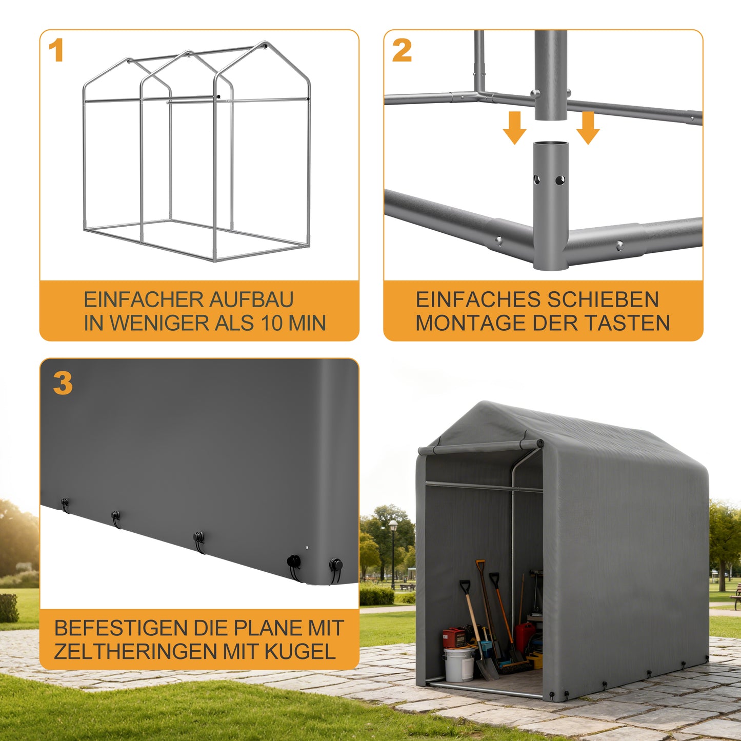Fahrradgarage 187x100x160cm dunkelgrau wetterfest für Fahrräder und Gartengeräte