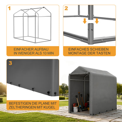 Fahrradgarage 187x100x160cm dunkelgrau wetterfest für Fahrräder und Gartengeräte