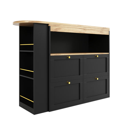 Um 360° drehbarer Bartisch (Hauptkörper 105 x 39 x 102 cm), mit 4 Schubladen und offenen Ablagen, geeignet für Esszimmer/Arbeitszimmer/Wohnzimmer usw
