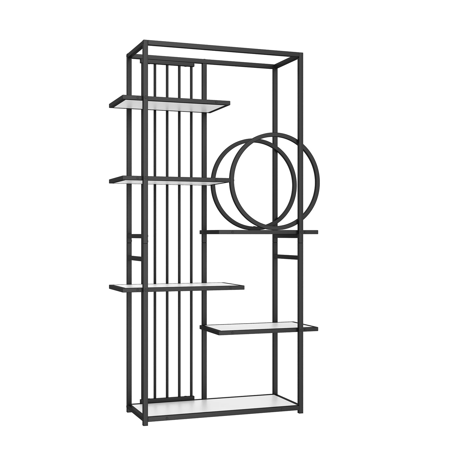 Metallregal im modernen Stil, solides Stahlrohr, geometrische Struktur, mehrstufiges Design, runde Dekoration, geeignet für die Inneneinrichtung