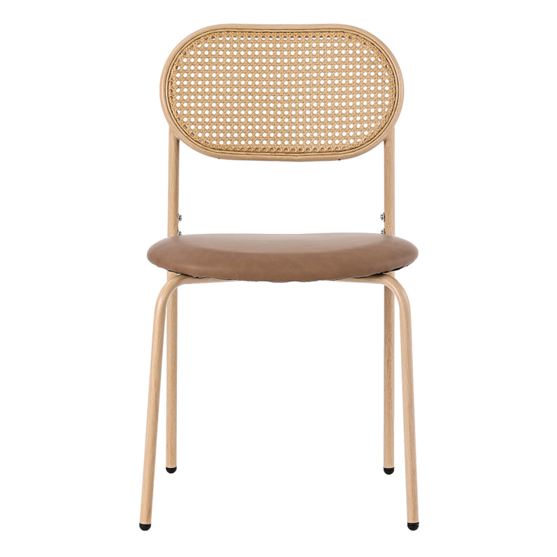 4er set Esszimmerstuhl, moderner, einfacher Freizeitstuhl mit vier Stützbeinen aus Metall, Rattan-Freizeitstuhl, Wohnzimmer- und Schlafzimmerstuhl, Braun