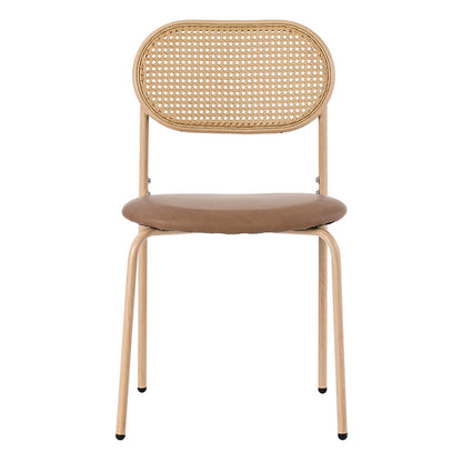 4er set Esszimmerstuhl, moderner, einfacher Freizeitstuhl mit vier Stützbeinen aus Metall, Rattan-Freizeitstuhl, Wohnzimmer- und Schlafzimmerstuhl, Braun
