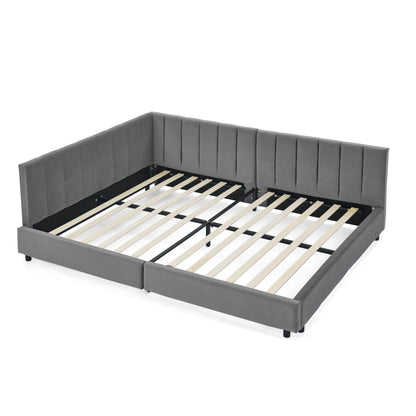 Doppelbett 160×200 cm aus Samt mit hoher Rückenlehne, stabiles Bettgestell aus Holz & Metall, ideal für Schlafzimmer & Familienzimmer, Gray (ohne Matratze)