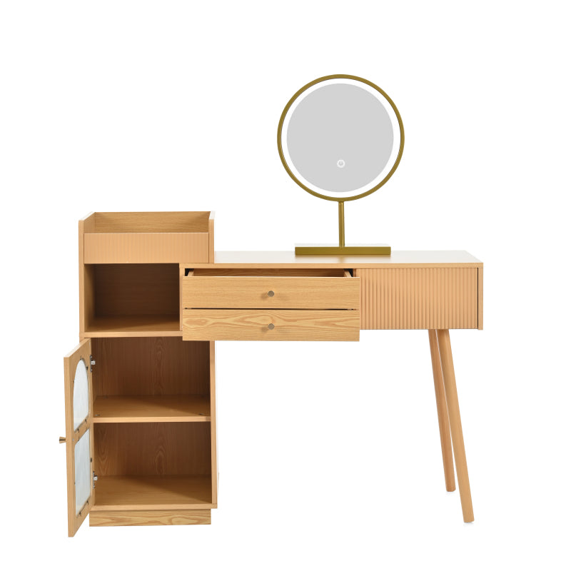 Schminktisch-Set, Kosmetiktisch mit LED-Spiegel und 3-Farbiger Beleuchtung, Schminktisch aus Holz für Schlafzimmerstudio - Maße: B120/H90/T40 cm(ohne Hocker) (Old sku: RN3198724AAA)