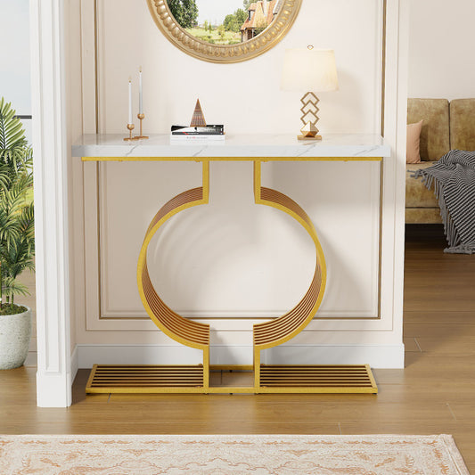 100*35*80cm moderner schlichter weißer Hochglanz-Couchtisch, kleiner Beistelltisch für das Wohnzimmer, Konsolentisch, goldener Fuß, zwei Aufstellmöglichkeiten