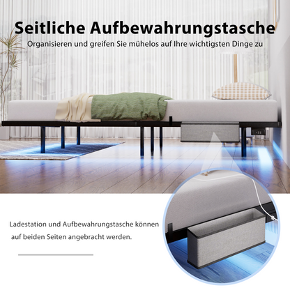 Schwebebett 140x200 Schwarz, Metallbett mit RGB LED (App & Musik Sync), Ladestation (USB/Typ-C), Schwebeoptik
