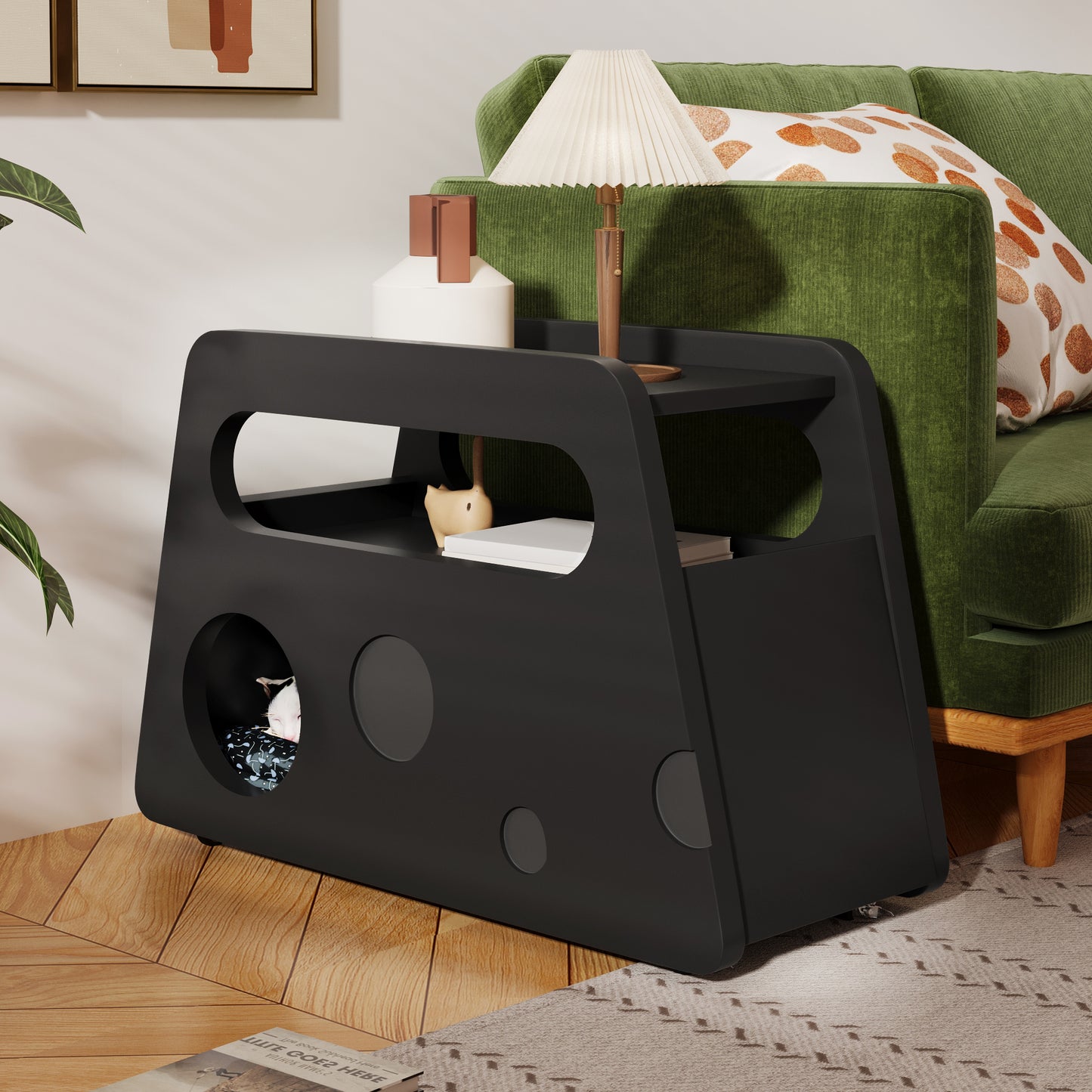 Moderner Beistelltisch mit Rollen, platzsparend, ideal für Wohnzimmer und Schlafzimmer, schwarz