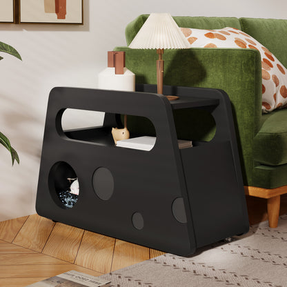 Moderner Beistelltisch mit Rollen, platzsparend, ideal für Wohnzimmer und Schlafzimmer, schwarz