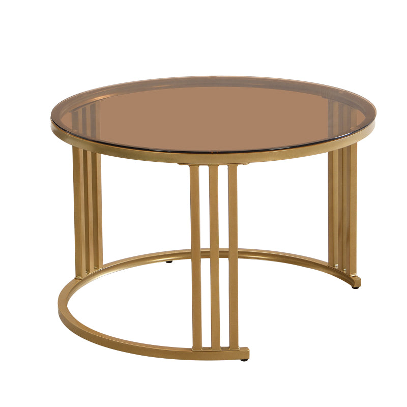 2-in-1 runder Couchtisch aus MDF, Beistelltisch mit 1 weißen Platte und 1 braunen Platte aus gehärtetem Glas, Couchtischkombination mit 2 Schubladen für das Wohnzimmer, 70*70*45 + 50*50*40 cm