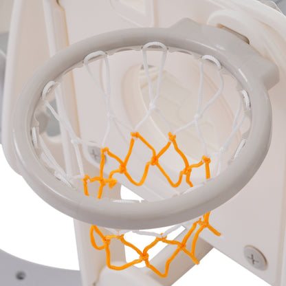 7-in-1-Rutsche für Kinder, bestehend aus Rutsche, Schaukel, Plattform, Unterschrank, Lochbohrspiel, Basketballkorb und Treppe - hochdichtes Polyethylen (Ozeanball nicht enthalten)