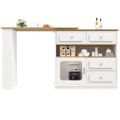 Hochtisch Kücheninsel  Bistro Table (125-181×39×104.5cm) , 360° drehbare Essbar, weiß