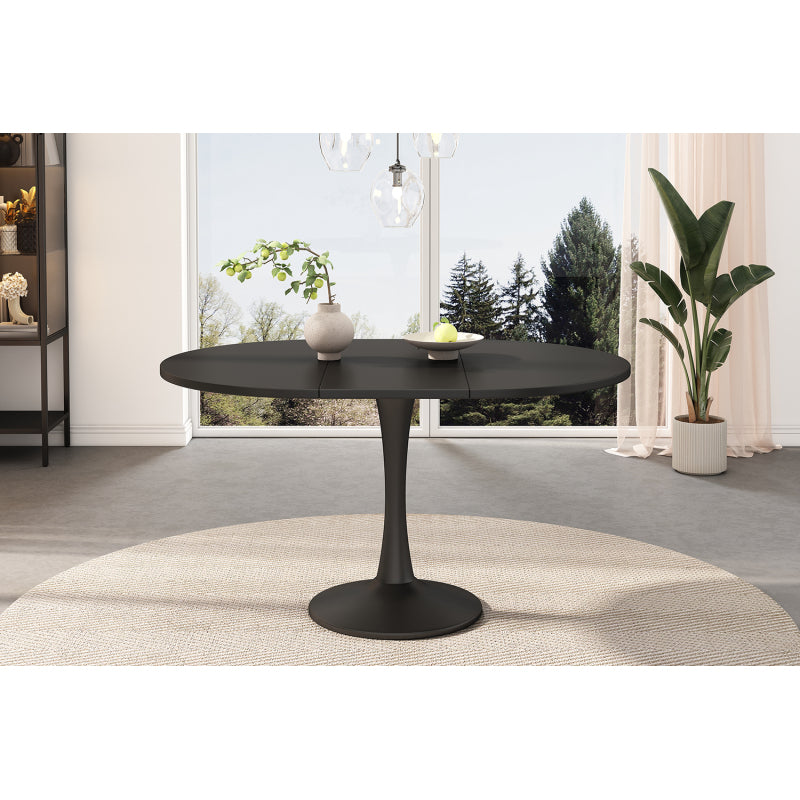 Ausziehbarer Esstisch, ovaler Esstisch, Länge 100/140 x Breite 100 x Höhe 75 cm, Schwarz