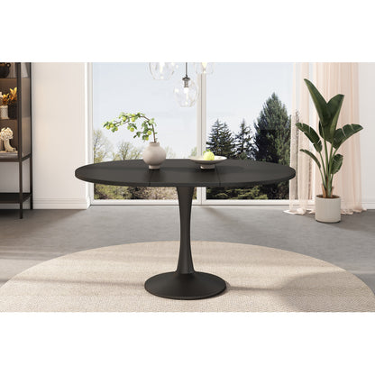 Ausziehbarer Esstisch, ovaler Esstisch, Länge 100/140 x Breite 100 x Höhe 75 cm, Schwarz