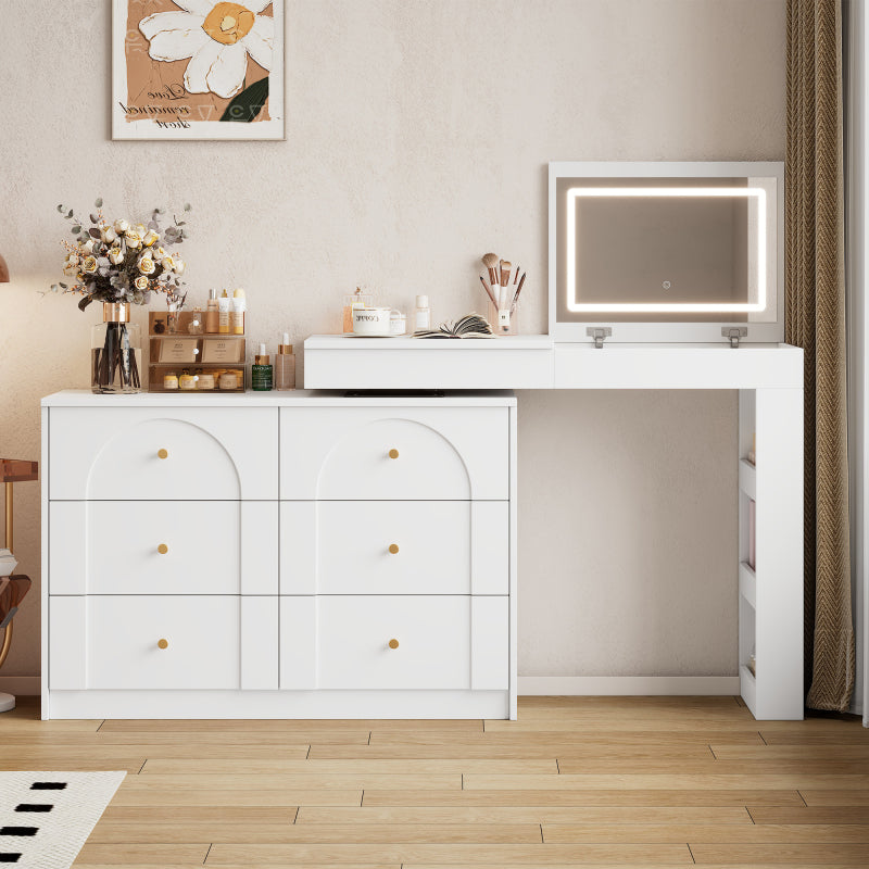 Drehbarer Schminktisch mit LED-Beleuchtung, weiß