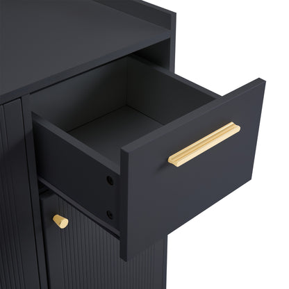 Schuhschrank, Schuhregal mit 2 Schubladen und 4 Türen, Metallfüße, schwarz