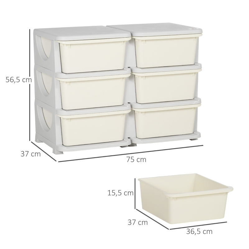 Aufbewahrungsbox Kunststoff, 6 Schubladen, Spielzeug Organizer, kleiner Schubladenschrank für Kinder, Cremeweiß