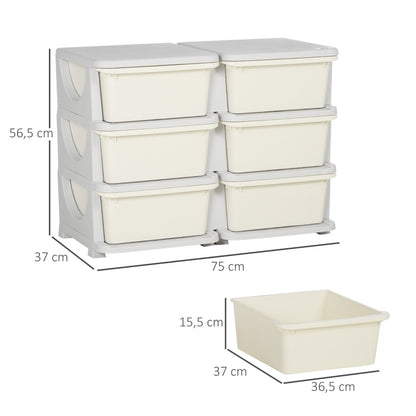 Aufbewahrungsbox Kunststoff, 6 Schubladen, Spielzeug Organizer, kleiner Schubladenschrank für Kinder, Cremeweiß