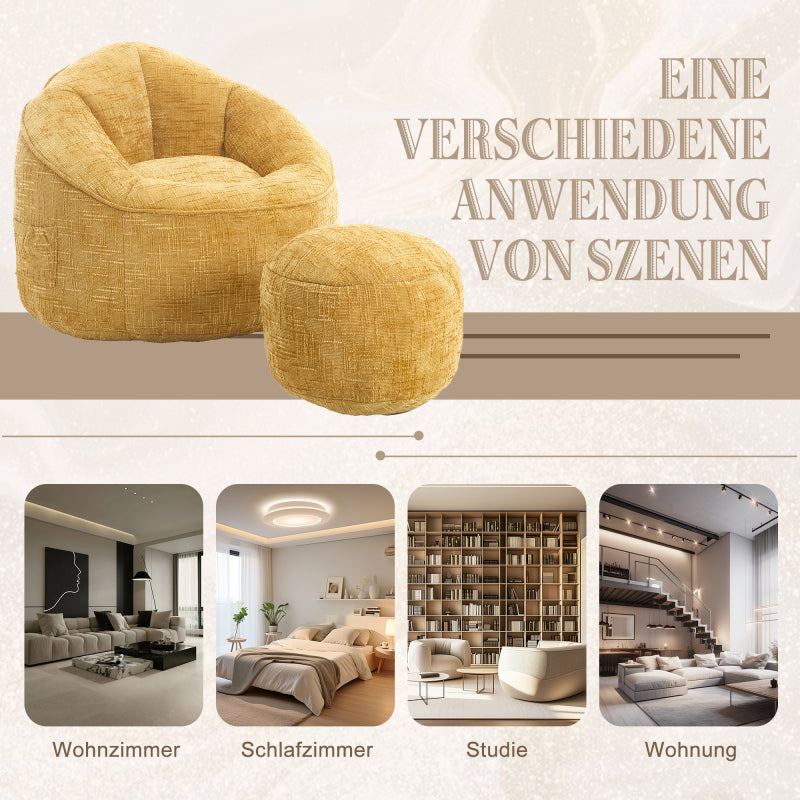 Sitzsack Sofa Stuhl für Erwachsene mit Fußstütze, Gelb