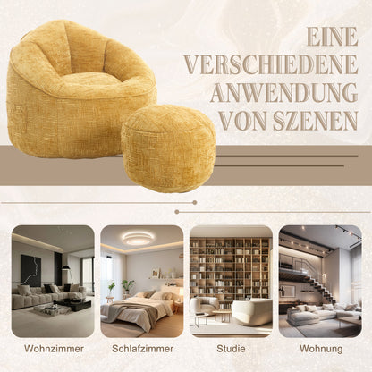 Sitzsack Sofa Stuhl für Erwachsene mit Fußstütze, Gelb