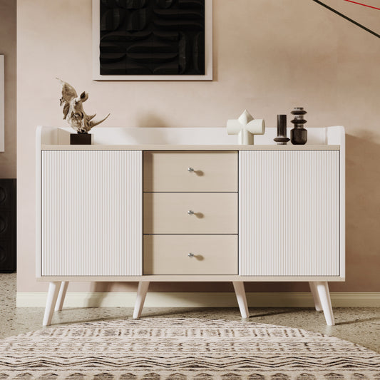 Sideboard mit drei Schubladen, exquisite Maserung. Sideboard für Schlafzimmer und Wohnzimmer, Moderne Holzfarbe-Sideboard mit Stauraumregalen. L117,5 cm