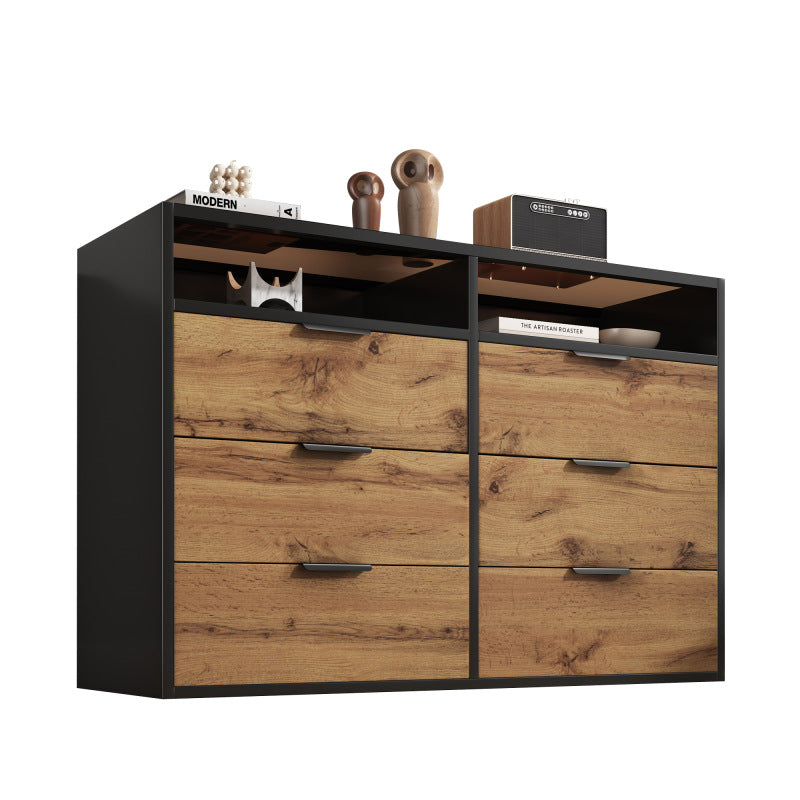 Kommode Sideboard aus Bernstein Glas, Sideboard mit Metallgriffen, Kommode mit 6 Schubladen und 2 Fächern , kippsicher, 120 x 40 x 80 cm, Eiche