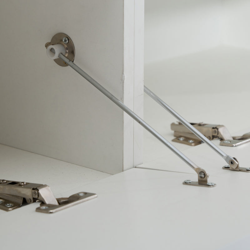 Weißer Hochglanz-TV-Schrank mit LED-Beleuchtung und Stauraum, weißes niedriges Paneel, bietet Platz für 80-Zoll-Fernseher, TV-Unterschrank mit herunterklappbarer Schranktür, 190 x 24 x 40 cm