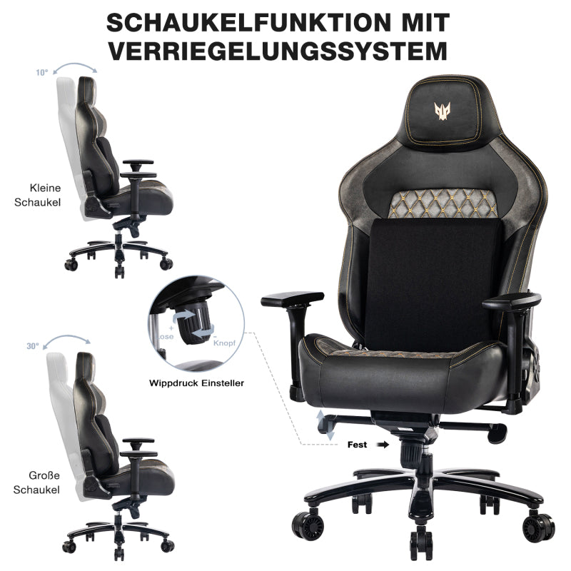 Gaming Stuhl 200KG Belastbarkeit Bürostuhl 200KG Verstellbare Armlehne 4D Gamer Stuhl mit Lendenwirbelstütze Chefsessel Ergonomischer Schreibtischstuhl