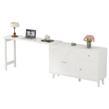 Multifunktionaler 2 in 1 Schreibtisch und Sideboard – 360° drehbar, 3 Türen 1 Schublade, Eckschreibtisch, Frisiertisch, Schreibtisch,Sideboard