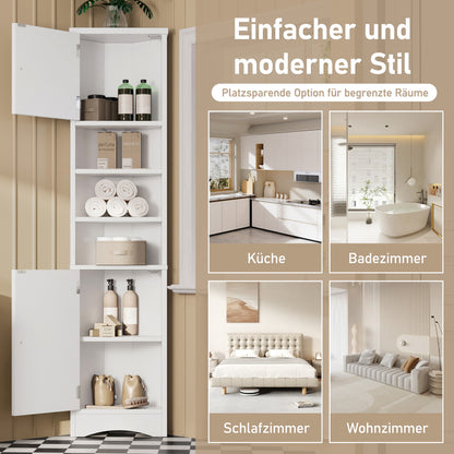 36.5 x 24.5 x 170cmDreieckiger Badezimmerschrank, feuchtigkeitsbeständiger Lack, drei offene Ablagefächer, Doppeltüren, verstellbare Einlegeböden, platzsparend, weiß