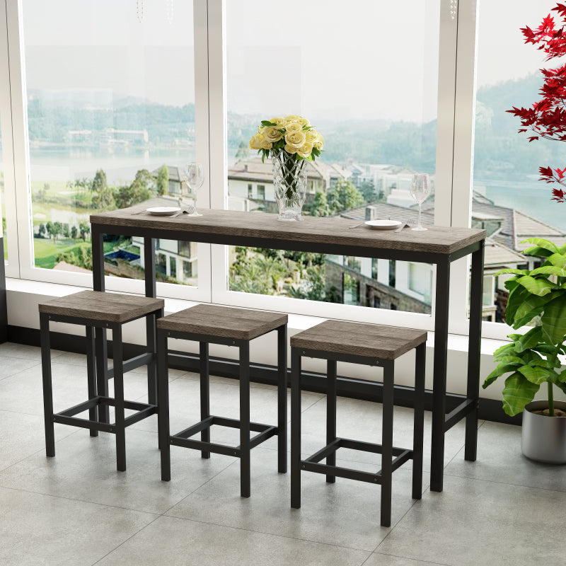 148CM Modern Design Kitchen Dining Table, Pub Table, Long Dining Table Set with 3 Stools;Modernes Design Küche Esstisch, Kneipentisch, Langer Esstisch Set mit 3 Hockern, Einfache Montage, Braun Grau