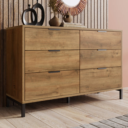 Kommode, Sideboard mit 6 Schubladen, 120 x 40 x 76 cm in Dunkle Eiche, Sideboard Highboard für Schlafzimmer & alle Wohnräume