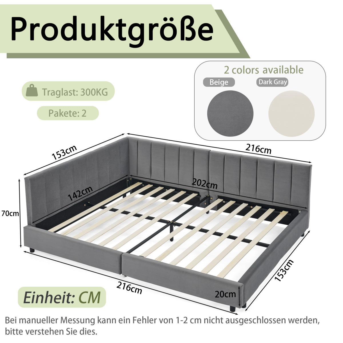 Doppelbett 140×200 cm aus Samt mit hoher Rückenlehne, stabiles Bettgestell aus Holz & Metall, ideal für Schlafzimmer & Gästezimmer, Gray (ohne Matratze)