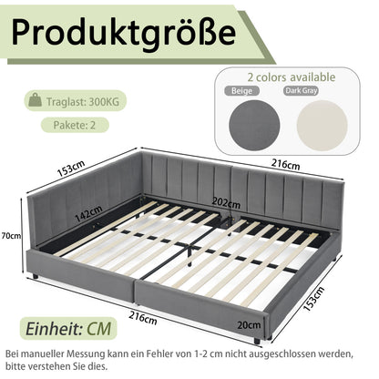Doppelbett 140×200 cm aus Samt mit hoher Rückenlehne, stabiles Bettgestell aus Holz & Metall, ideal für Schlafzimmer & Gästezimmer, Gray (ohne Matratze)