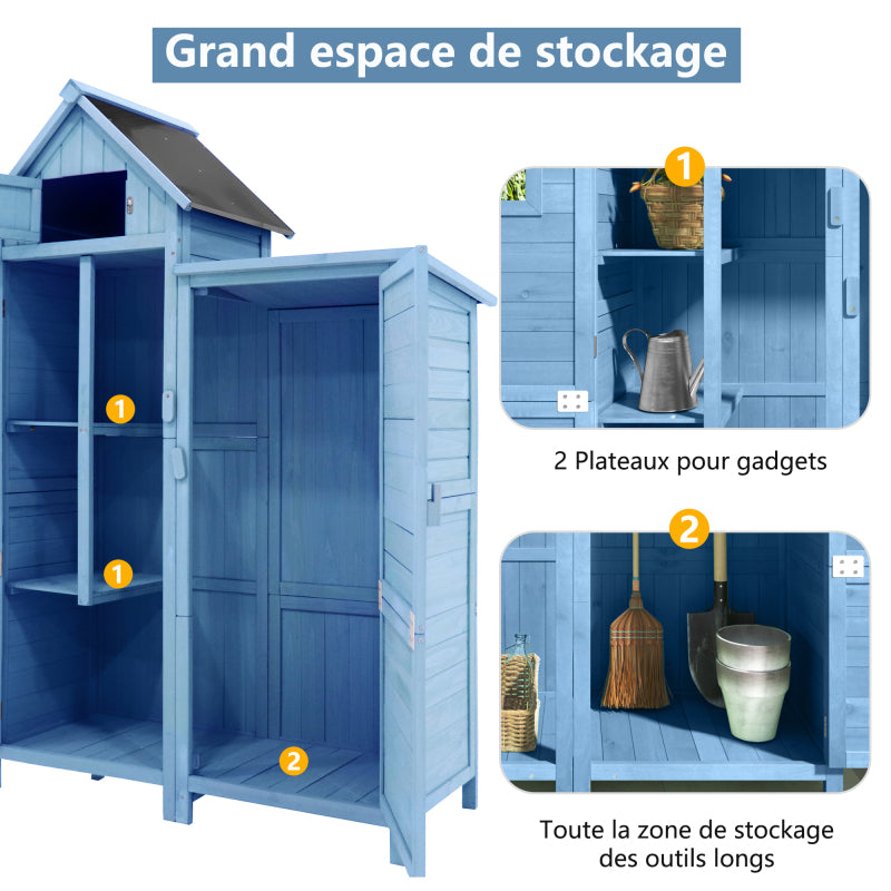 Gerätehaus Gartenschrank Geräteschuppen Geräteschrank, BxT: 118x54 cm, 118 x 54 x 173 cm (BxTxH), wetterfest, Holz, Blau, PVC-Dach (Set, 1 St., 1 x Geräteschrank)