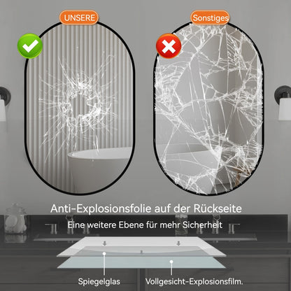 LED Badezimmerspiegel 50×80 cm – rahmenlos, Anti-Beschlag, explosionsgeschützt, vertikal/horizontal montierbar, moderner Wandspiegel mit Sicherheitsglas