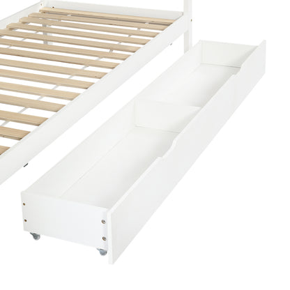 Einzelbett, Kinderbett mit Fallschutz und Gitter,  Holzbett mit Stauraum, Weiß+Natur,  90x200cm