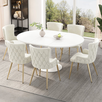 Samt-Esszimmerstuhl, 4er-Set, Loungesessel mit vier goldfarbenen Metallstützbeinen, Beige
