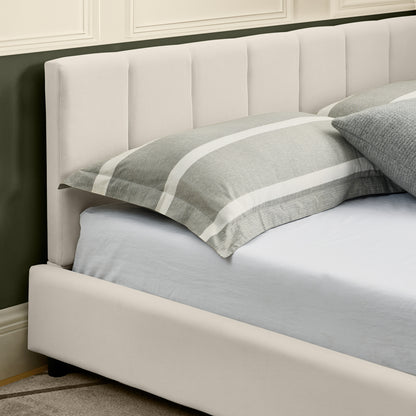 Doppelbett 160×200 cm aus Samt mit hoher Rückenlehne, stabiles Bettgestell aus Holz & Metall, ideal für Schlafzimmer & Familienzimmer, Beige (ohne Matratze)