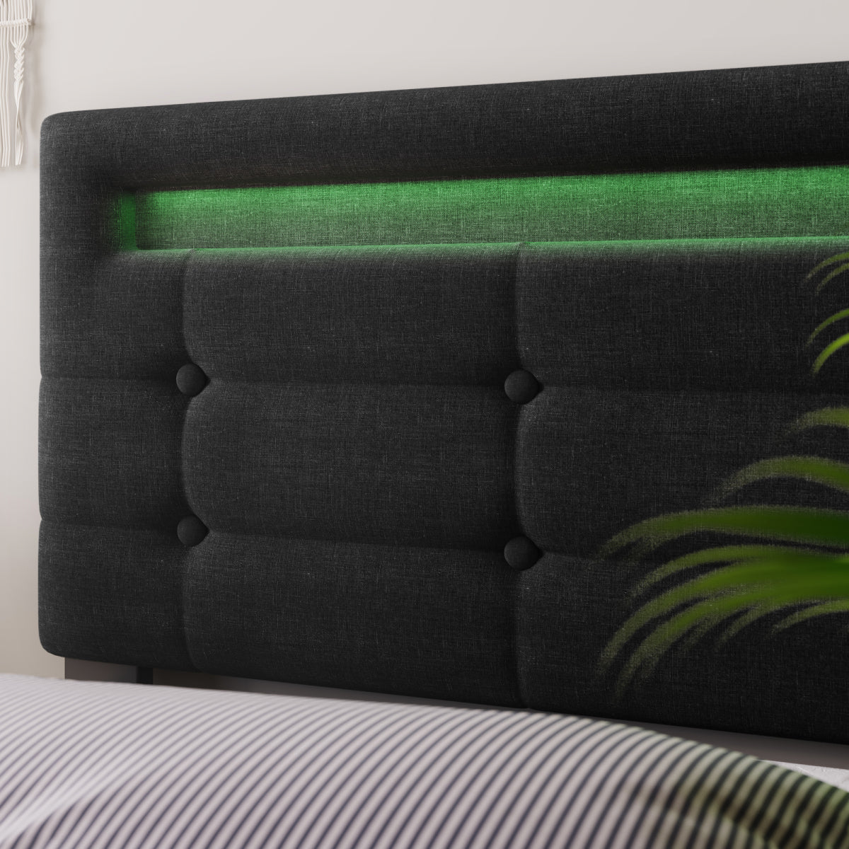 Polsterbett 140x200 cm Schwarz mit LED & 4 Schubladen - Doppelbett inkl. Lattenrost, Verstellbares Kopfteil & Stauraum (Ohne Matratze)