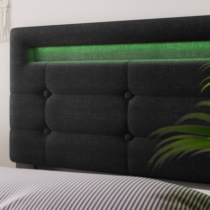 Polsterbett 140x200 cm Schwarz mit LED & 4 Schubladen - Doppelbett inkl. Lattenrost, Verstellbares Kopfteil & Stauraum (Ohne Matratze)