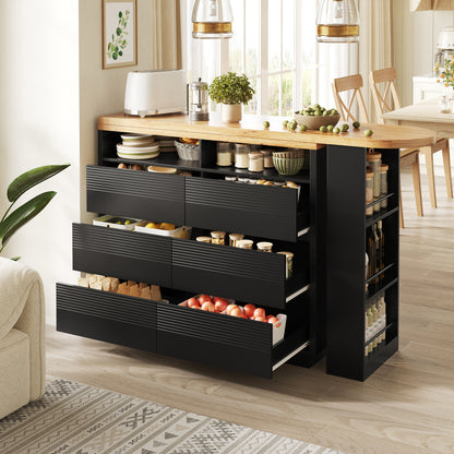 Ausziehbarer Bartisch (137-215cm) - Moderner Teleskop-Hochtisch mit 6 Schubladen & Stauraum - Bewegliche Kücheninsel, Stehtisch & Bistrotisch